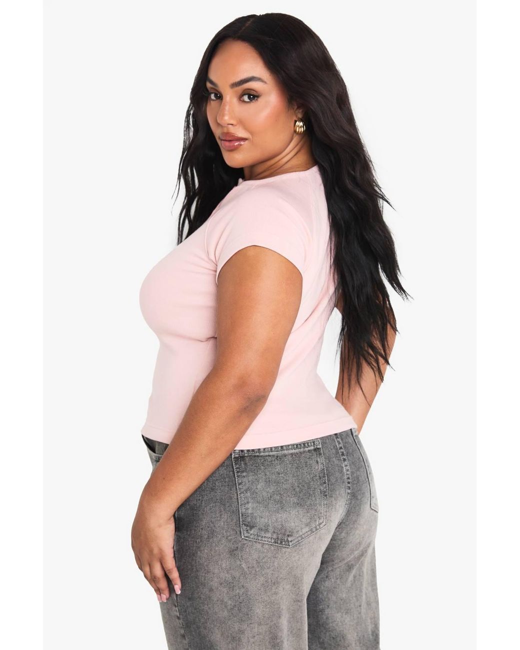 Boohoo Gray Plus Rib Button Through Cap Sleeve Top