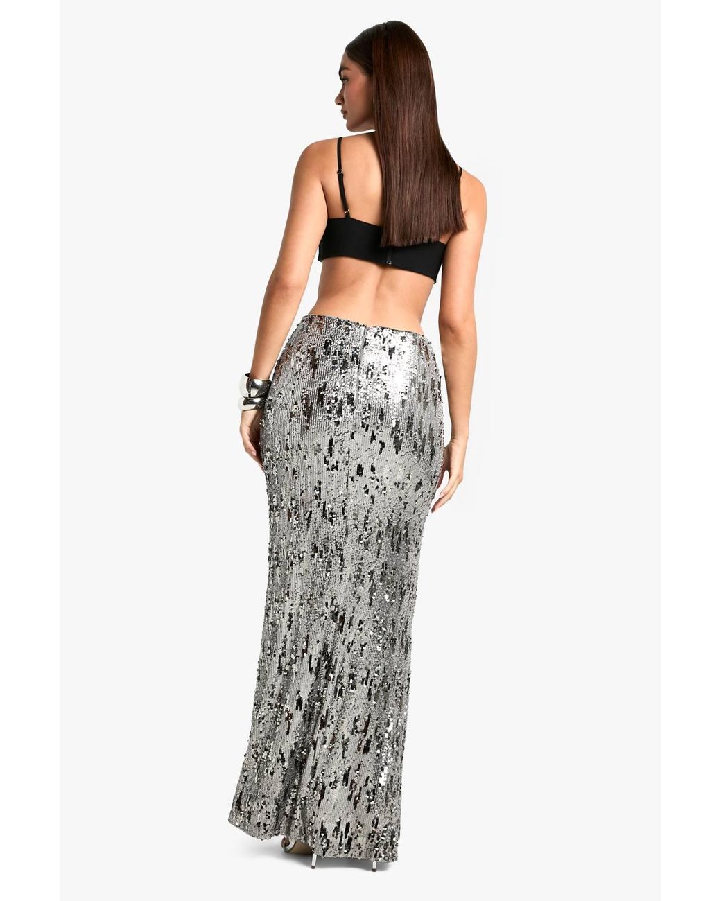 Boohoo Gray Multi Sequin Maxi Skirt