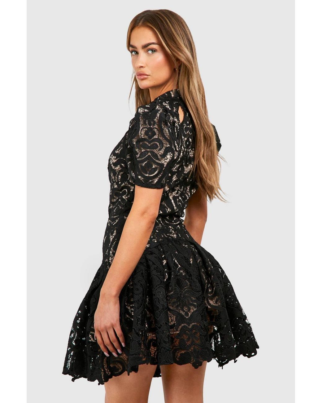 Boohoo Premium Crochet Lace Puff Sleeve Mini Dress in Black Lyst
