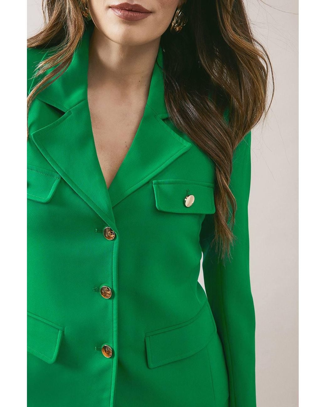 Wallis Green Four Pocket Button Through Blazer