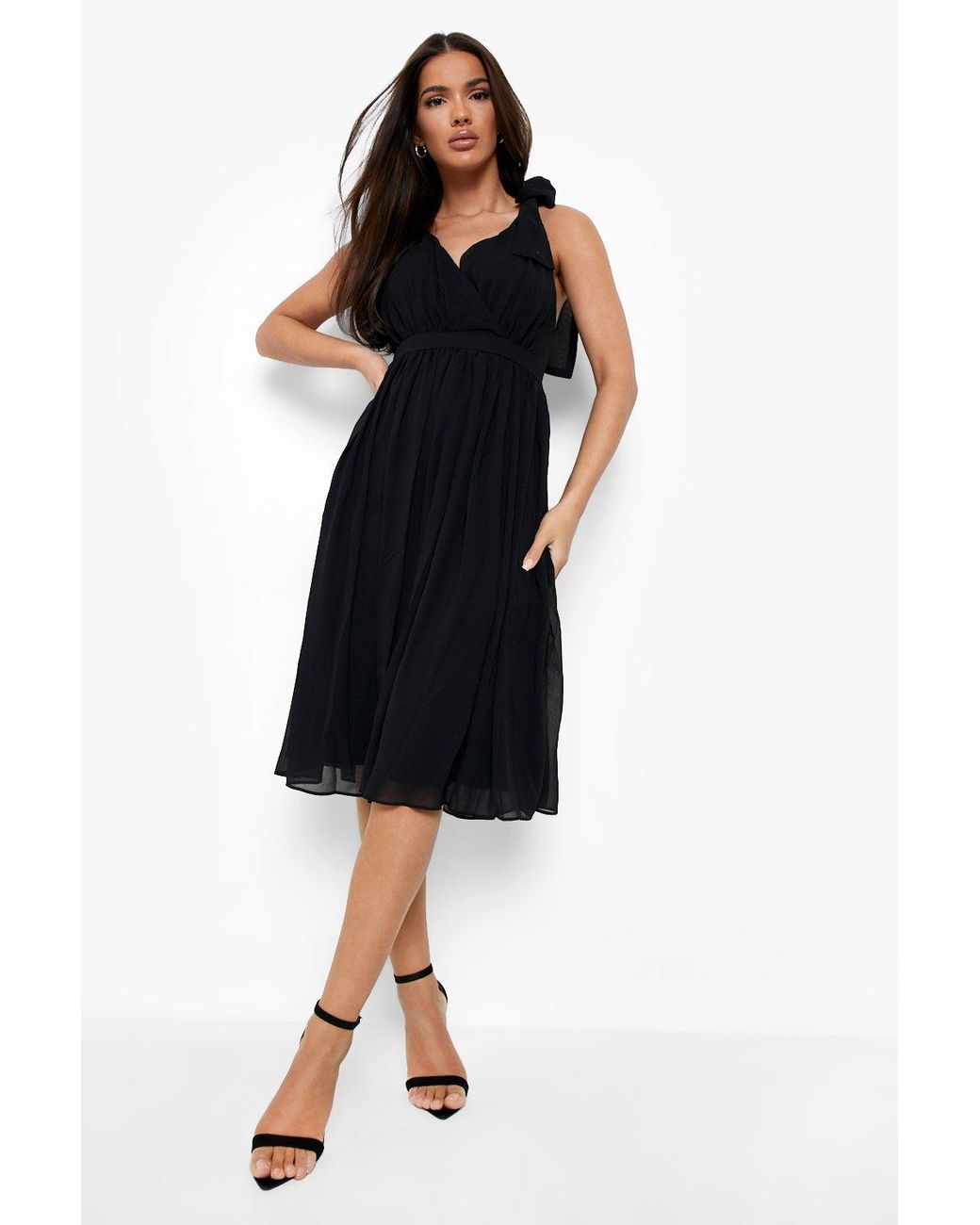 midi black pleated dress