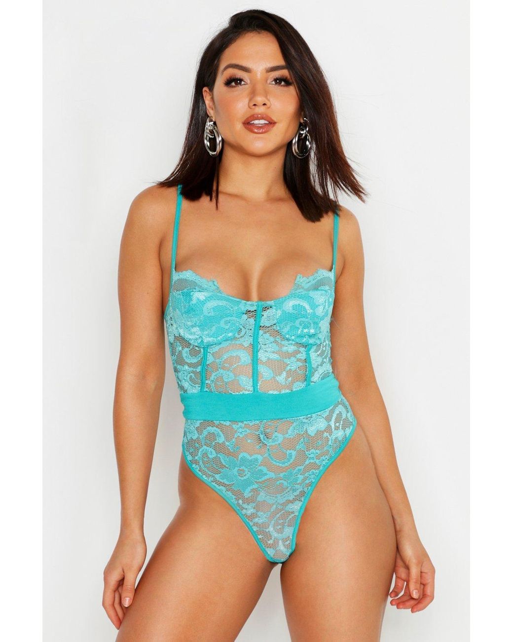 Boohoo Corset Lace Bodysuit in Blue Lyst UK