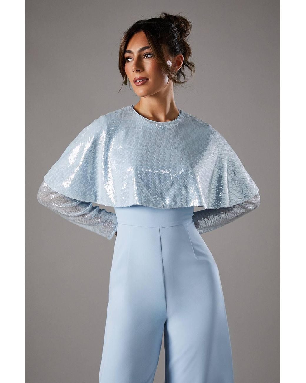 Coast Blue Sequin Cape Jumpsuit