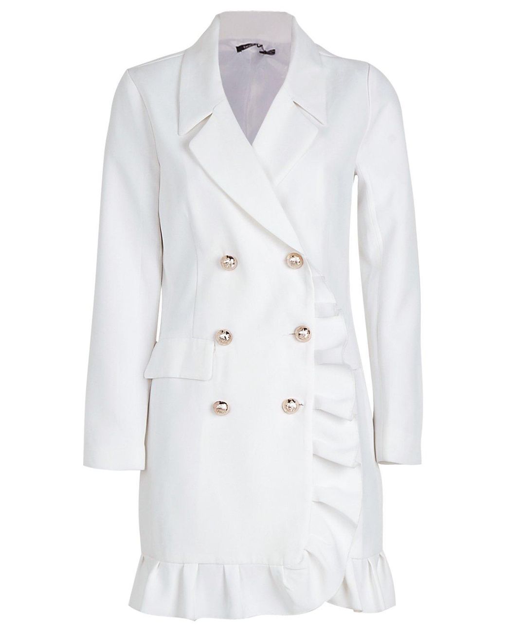 Ruffle Double Breasted Blazer Dress White | Lyst