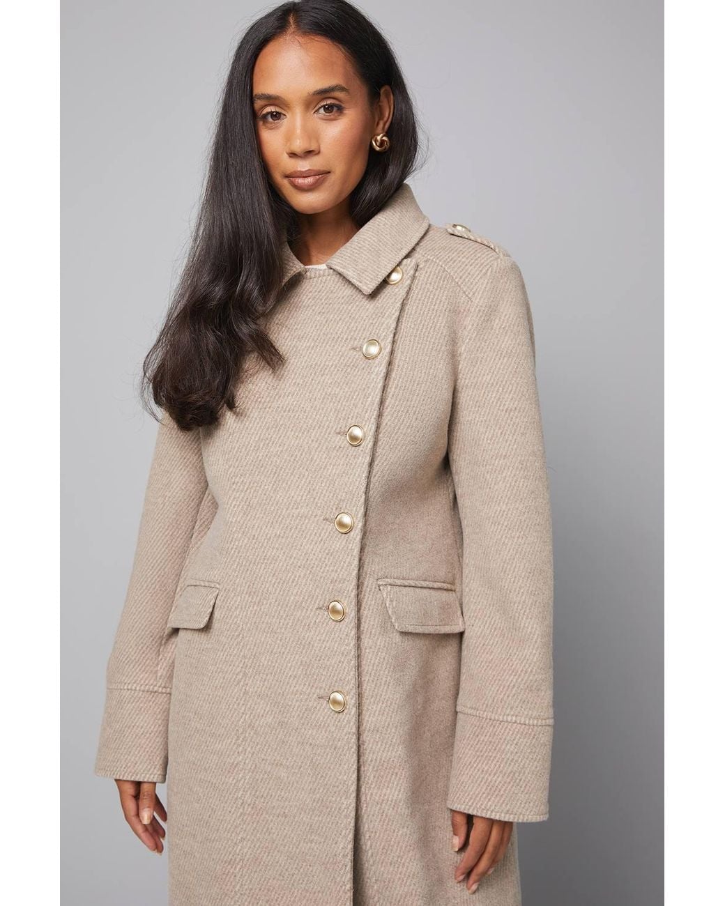 Wallis Natural Button Down Military Coat