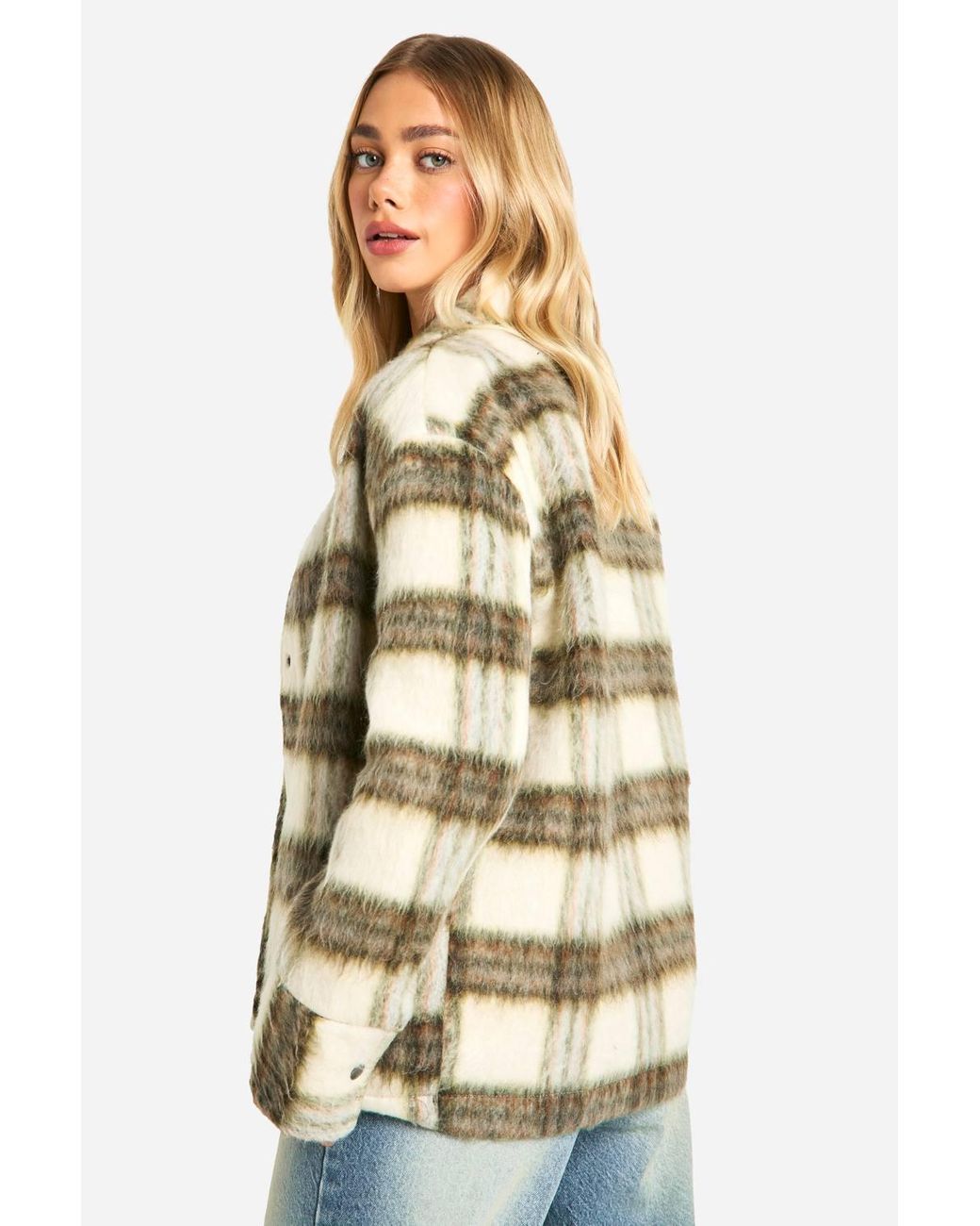 Boohoo Metallic Check Wool Look Shacket