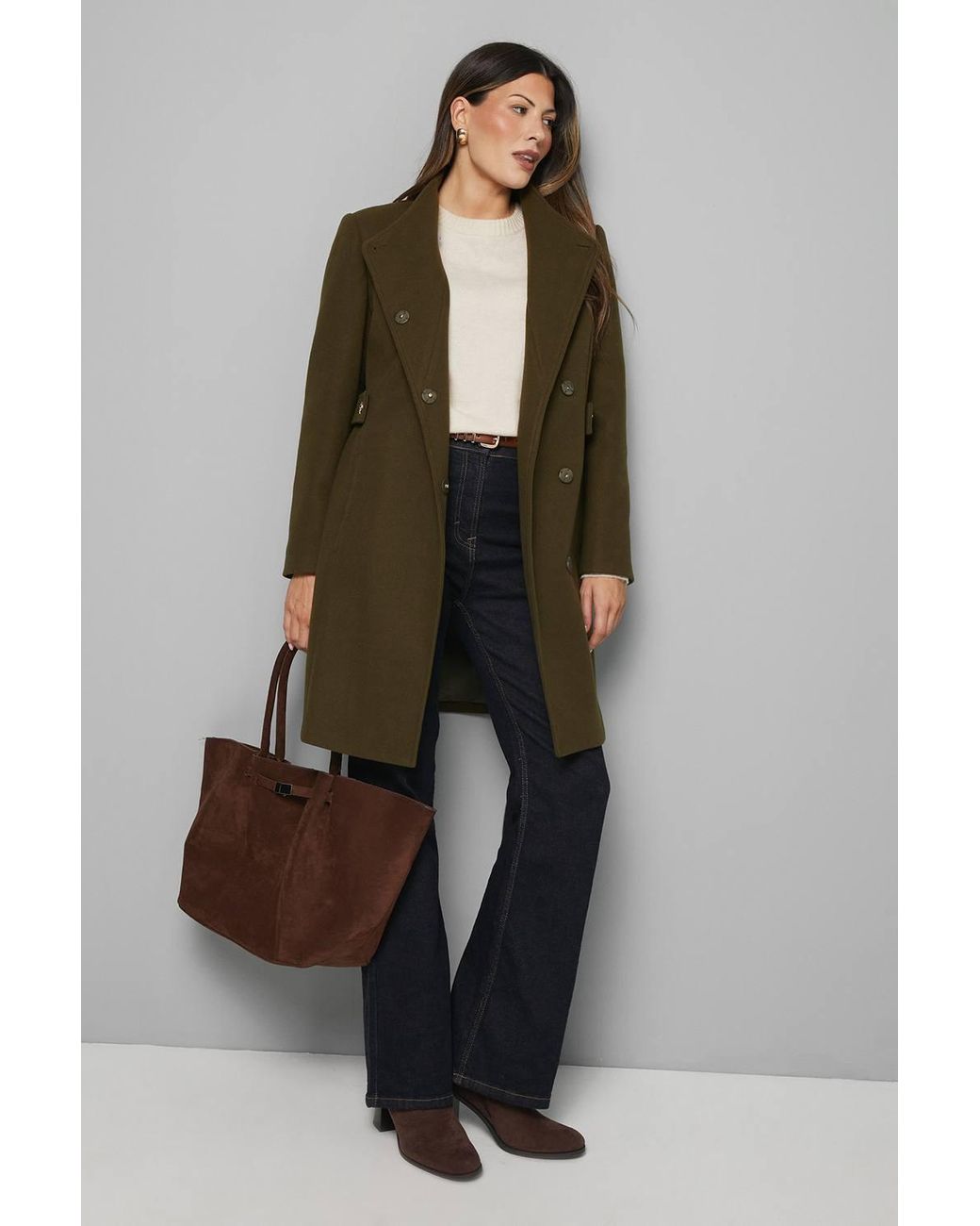 Wallis Green Stand Up Collar Coat