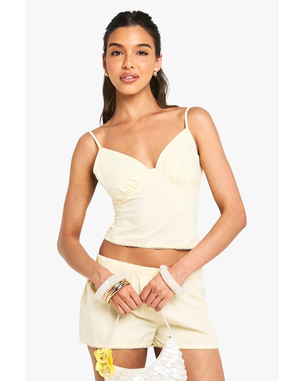 Boohoo White Ruched Bust Cami