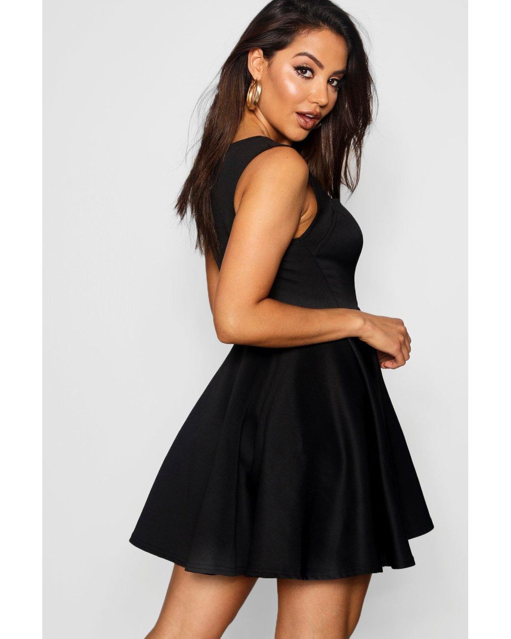 black square neck skater dress