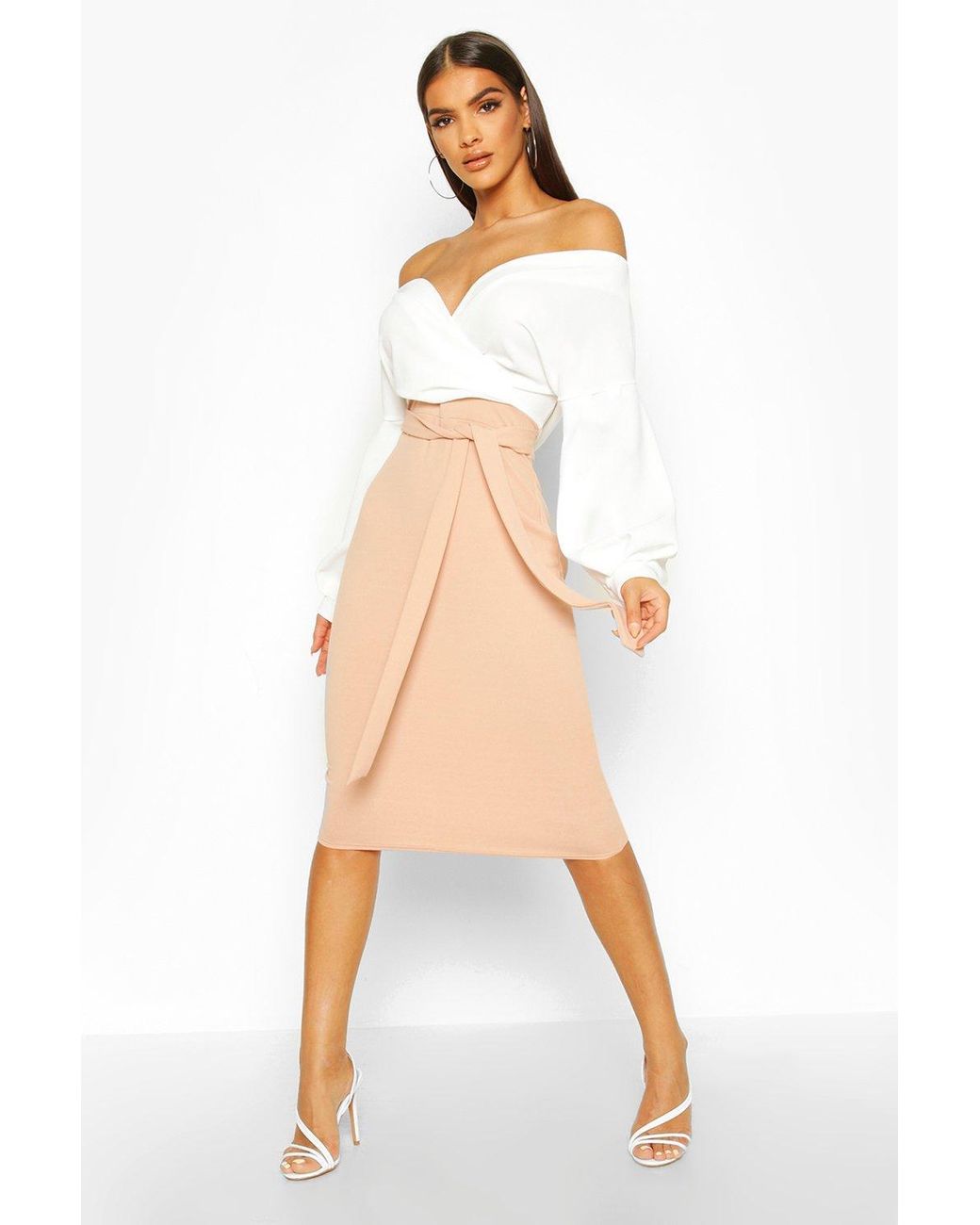 white off the shoulder wrap dress