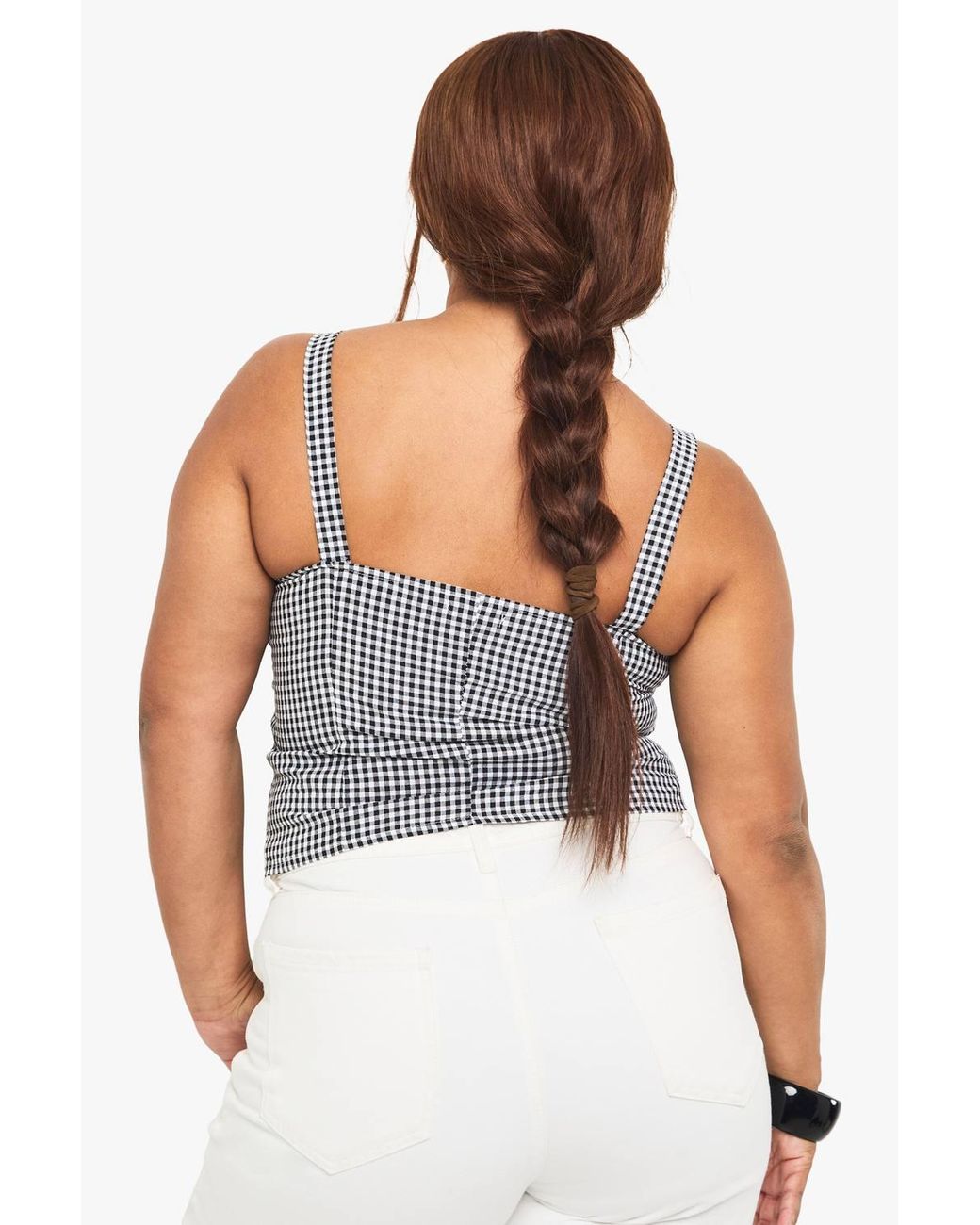 Boohoo White Plus Tie Front Gingham Top