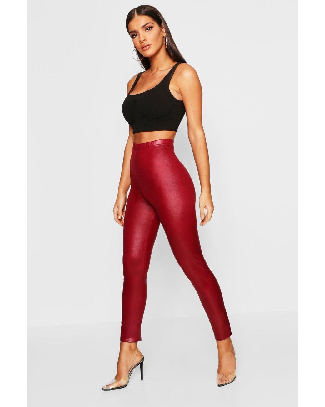 leather leggings red