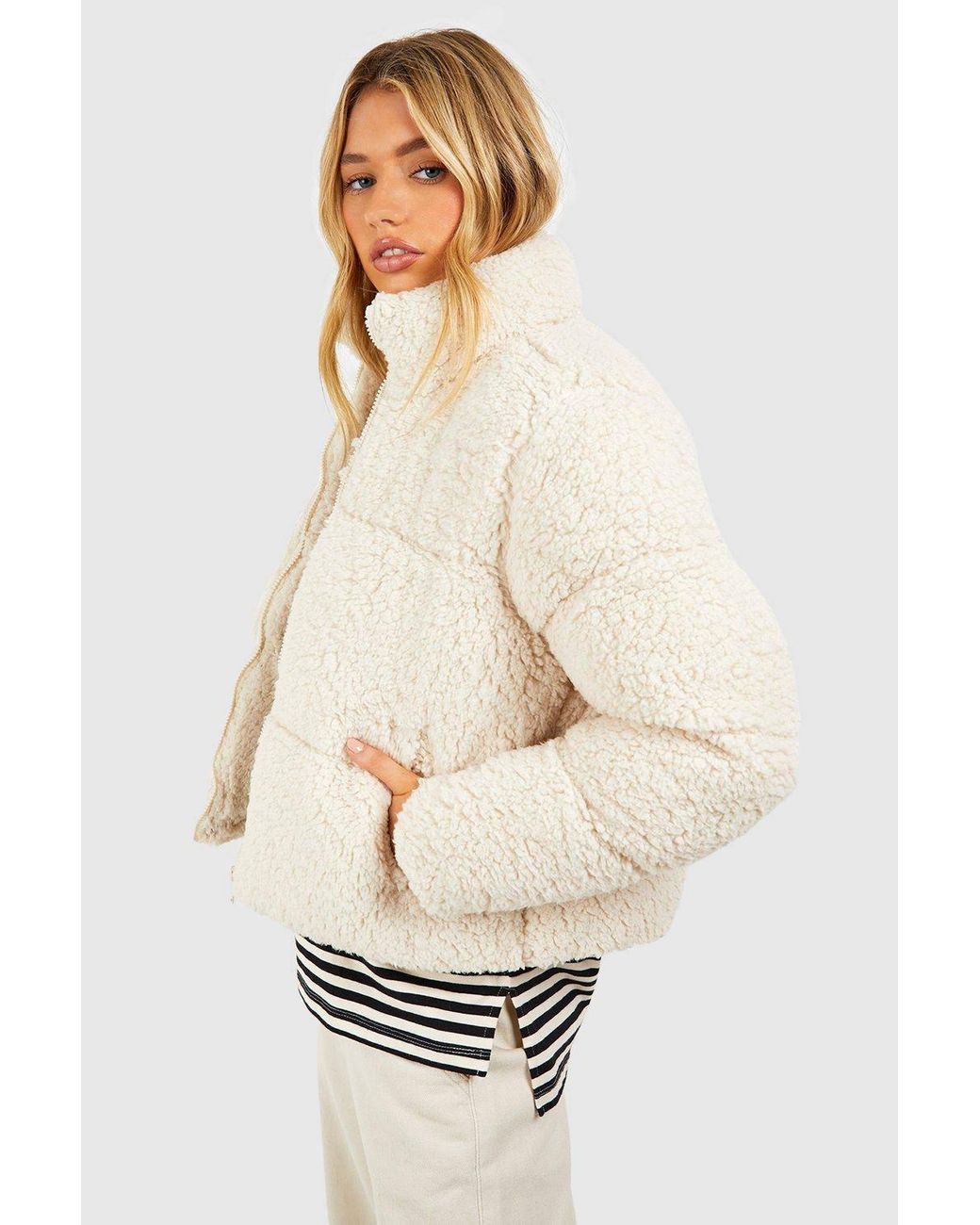 Boohoo White Teddy Puffer Jacket