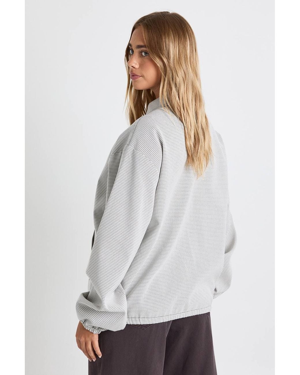 Boohoo White Check Oversized Bomber Jacket