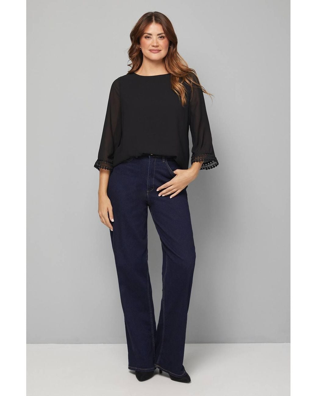 Wallis Blue Lace Cuff Overlay Top