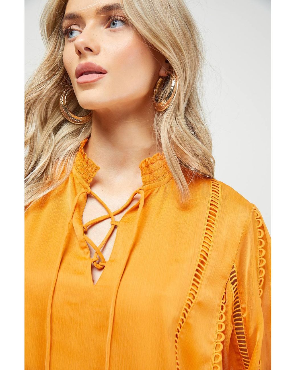 Oasis Ruffle Blouse Oasis Tie Neck Ruffle Detail Chiffon Blouse in Pink | Lyst
