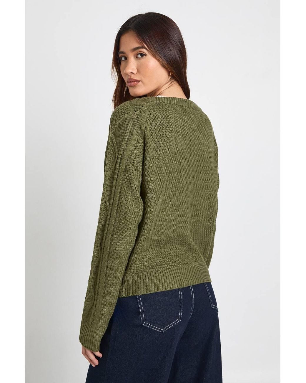 Boohoo Green Toggle Button Cable Knit Chunky Cardigan