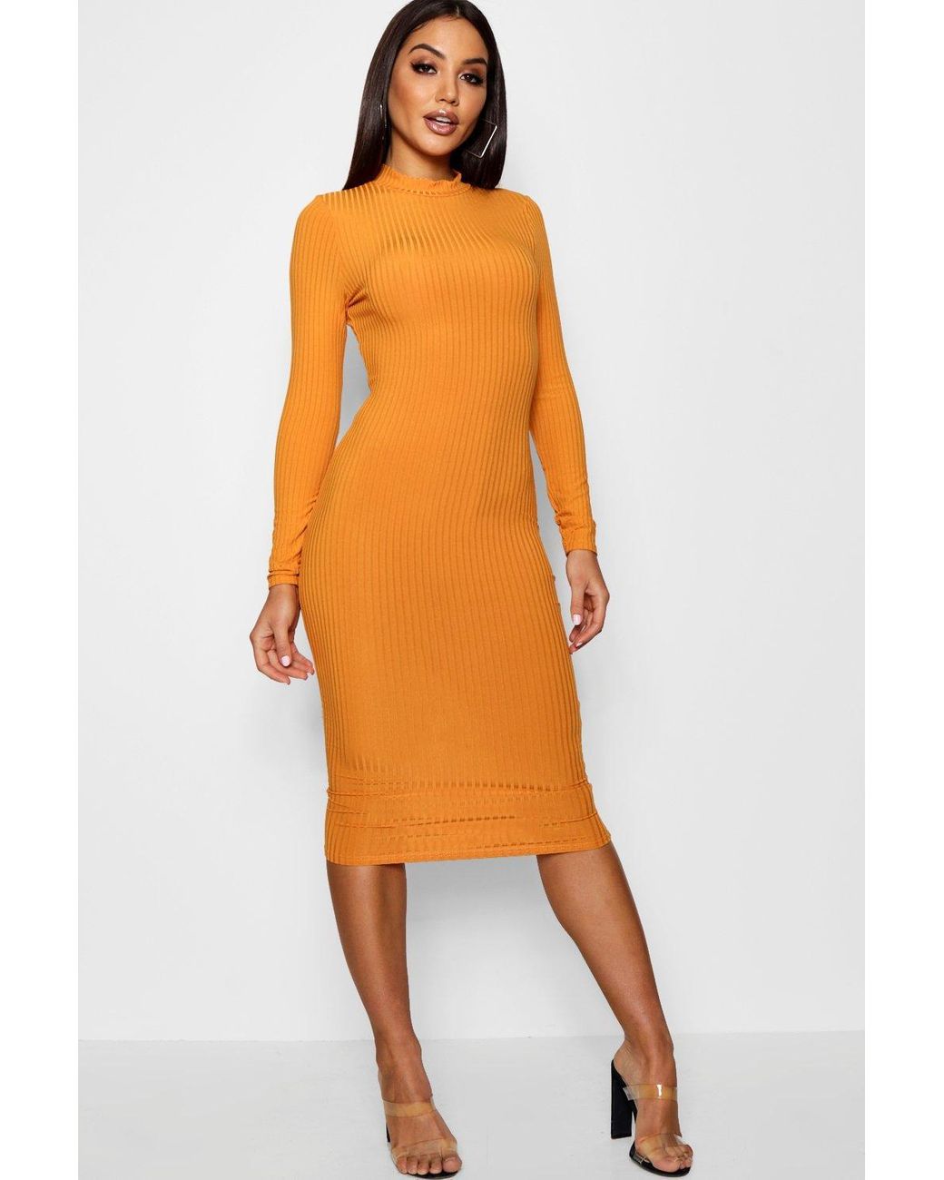 Boohoo Ribbed High Neck Long Sleeved 