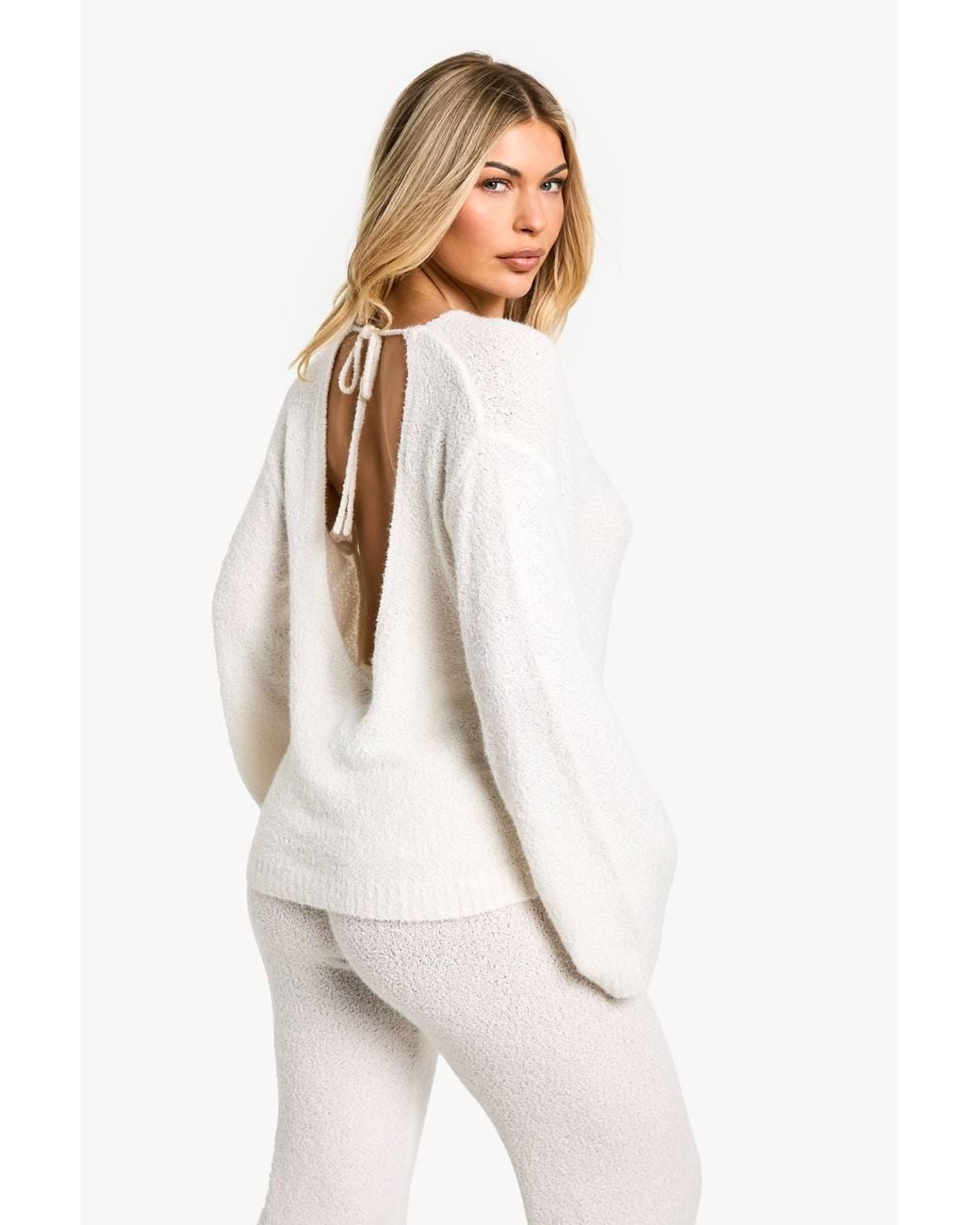 Boohoo White Open Back Boucle Jumper