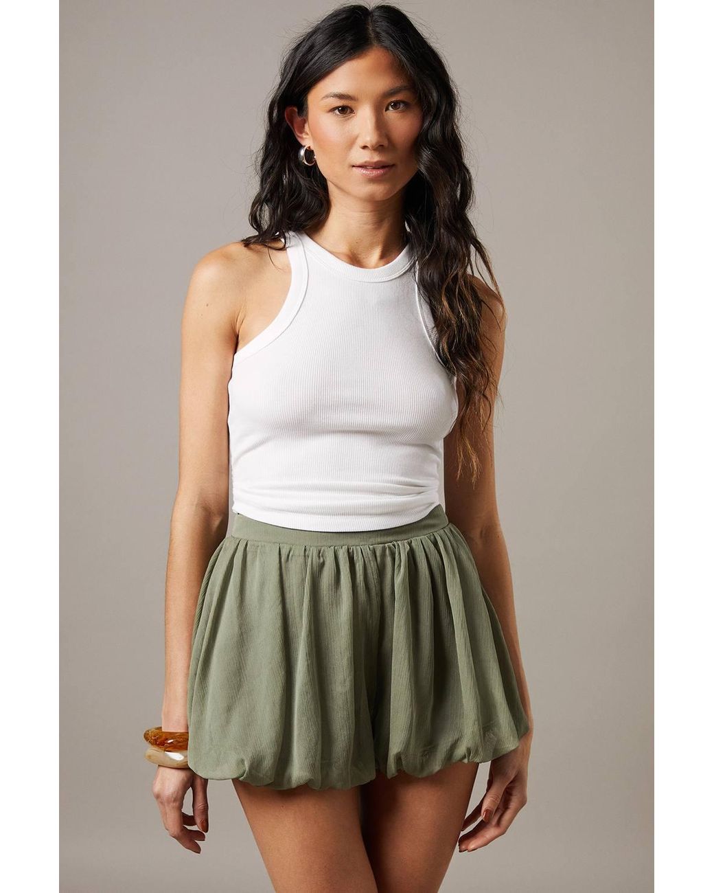 Warehouse Green Chiffon Bubble Hem Micro Short