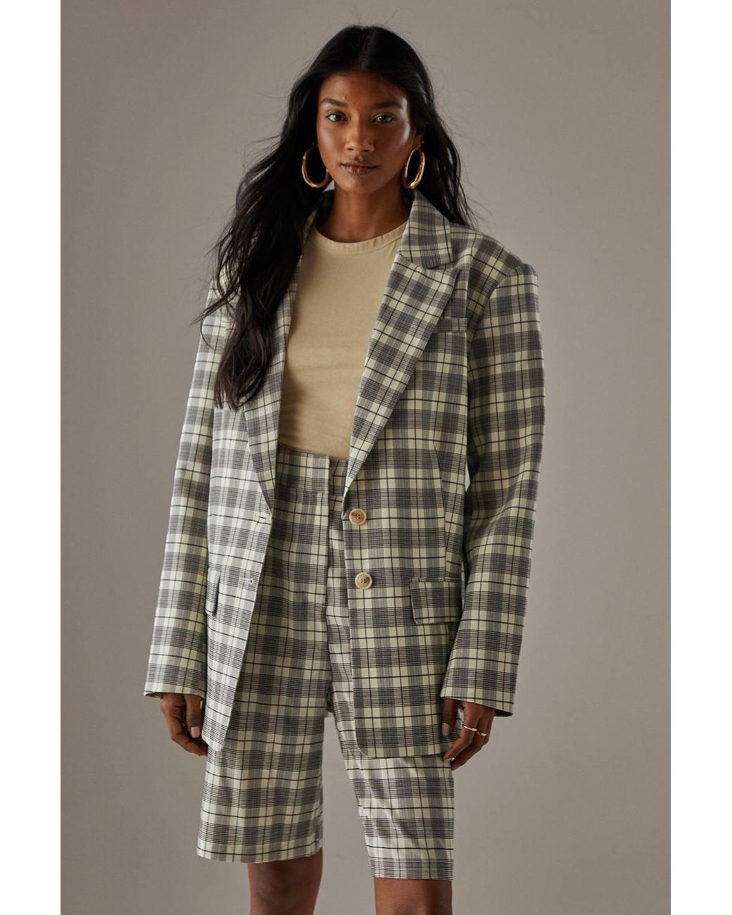 Warehouse Brown Oversized Flannel Blazer