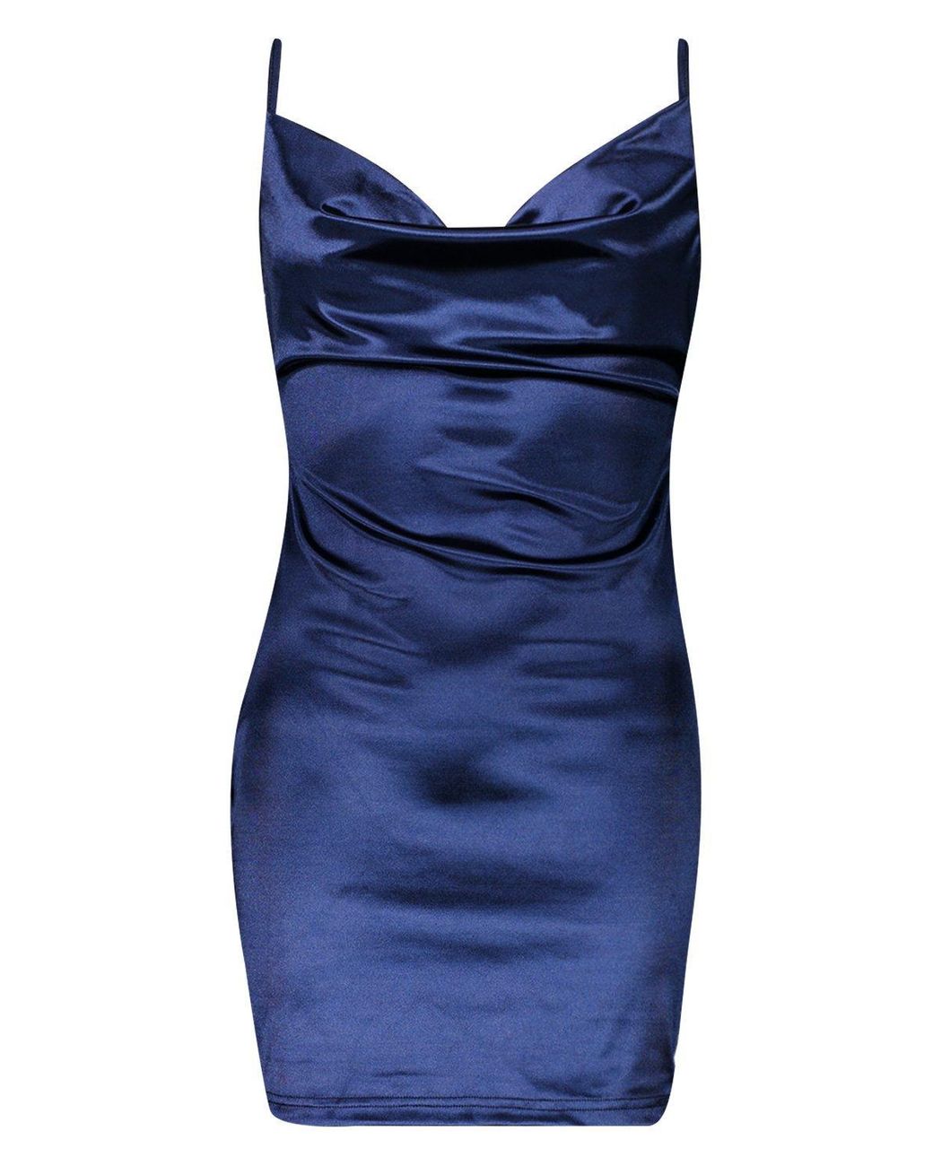satin cowl front bodycon dress