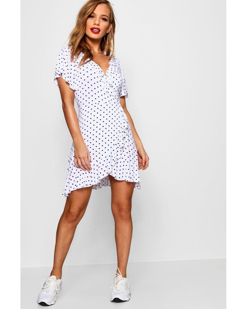 boohoo white polka dot dress