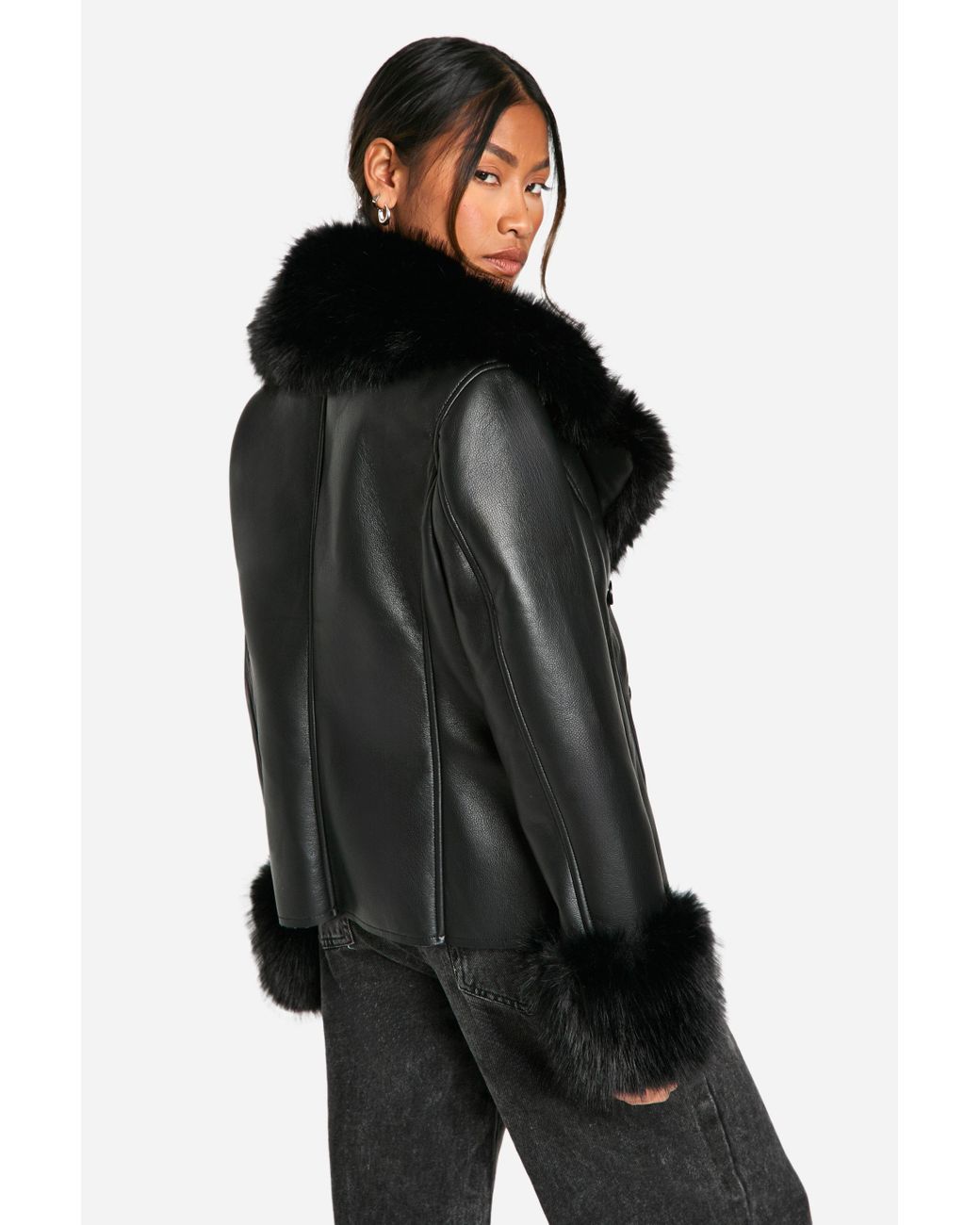 Fur Collar Black Fur Gilet Boohoo Boohoo Black Faux Fur Fitted
