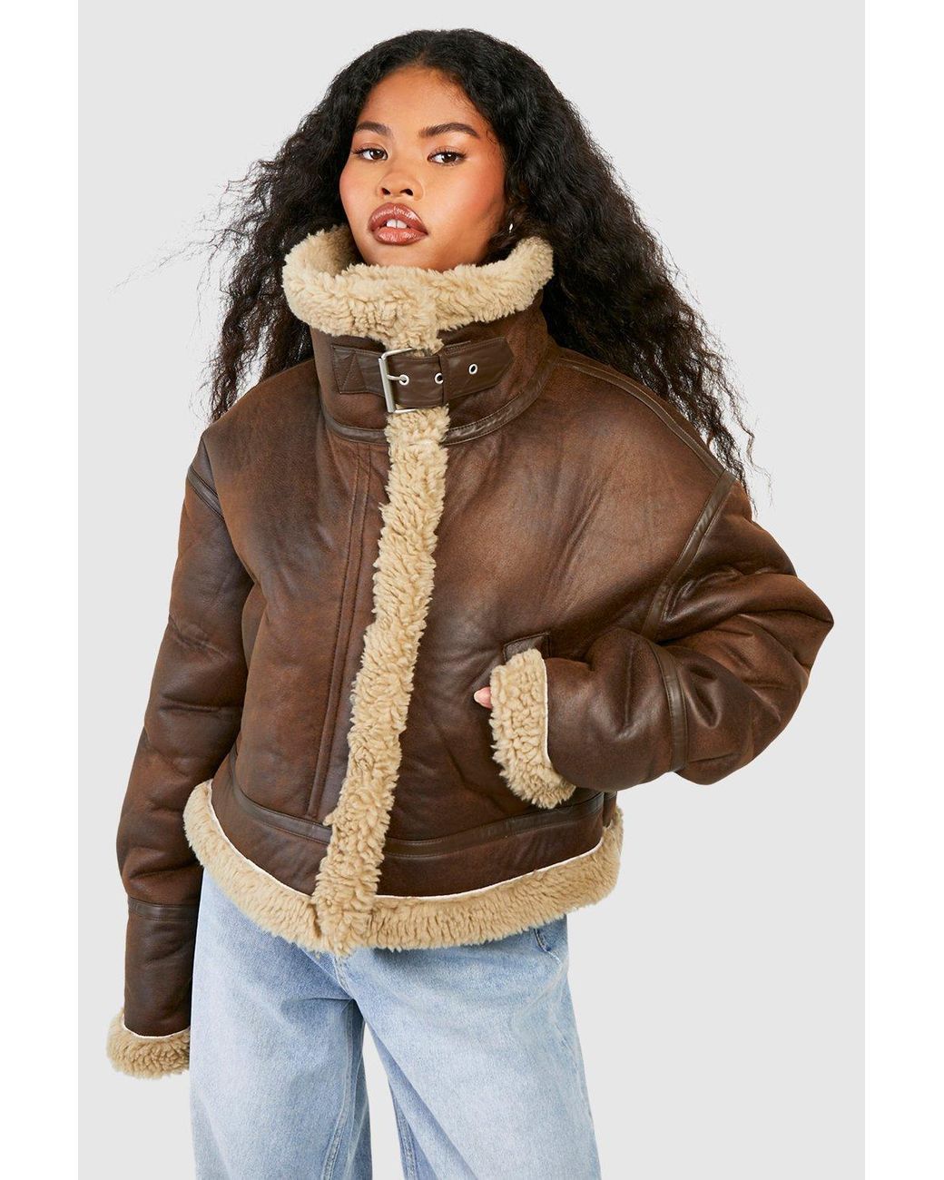 Boohoo cropped aviator jacket hot sale
