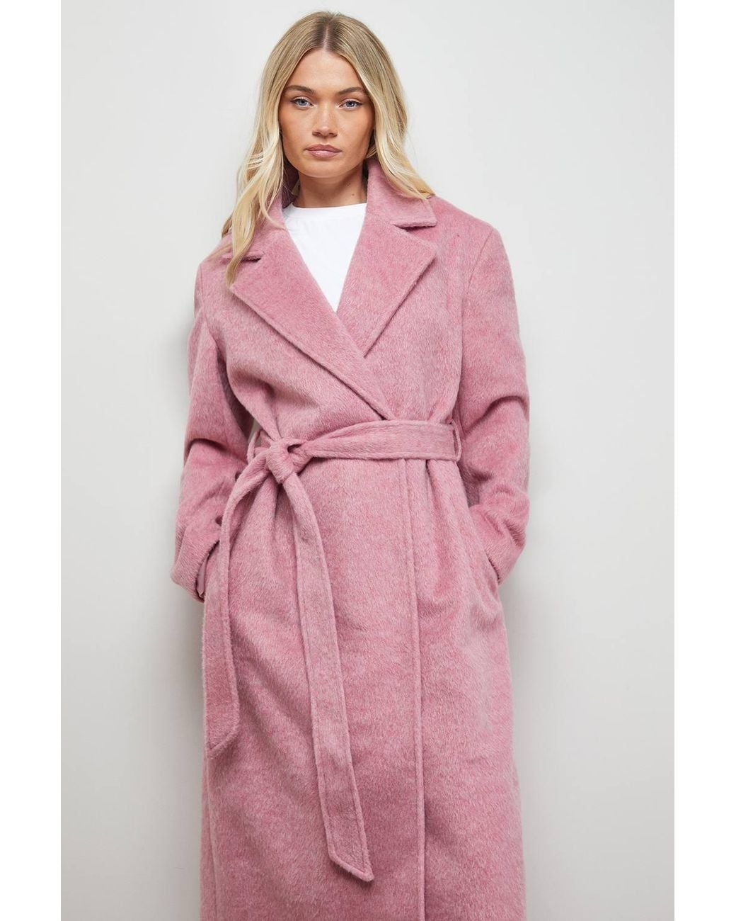 Oasis Pink (S) Brushed Belted Coat