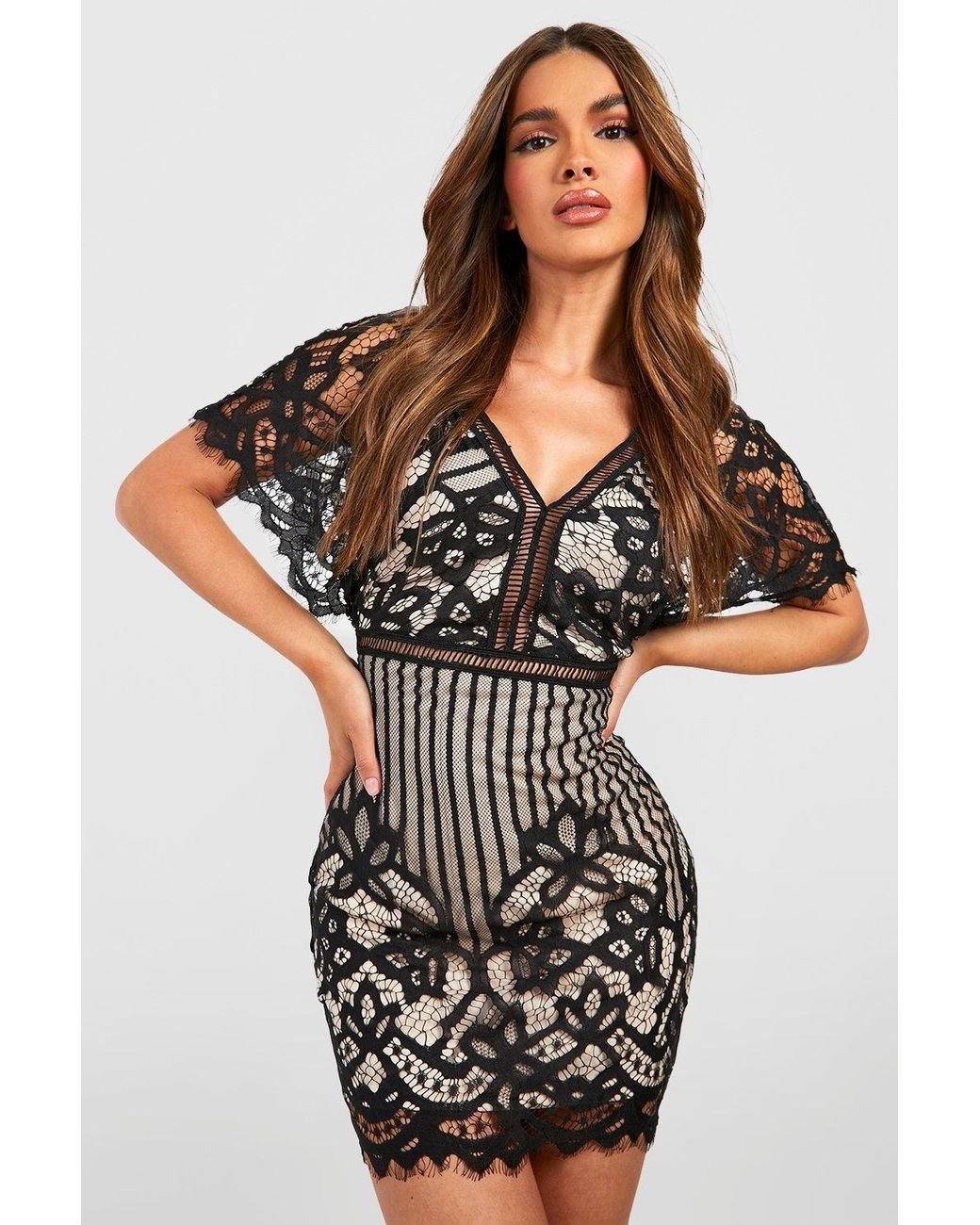 Boohoo Boutique All Over Lace Bodycon Dress in Black | Lyst