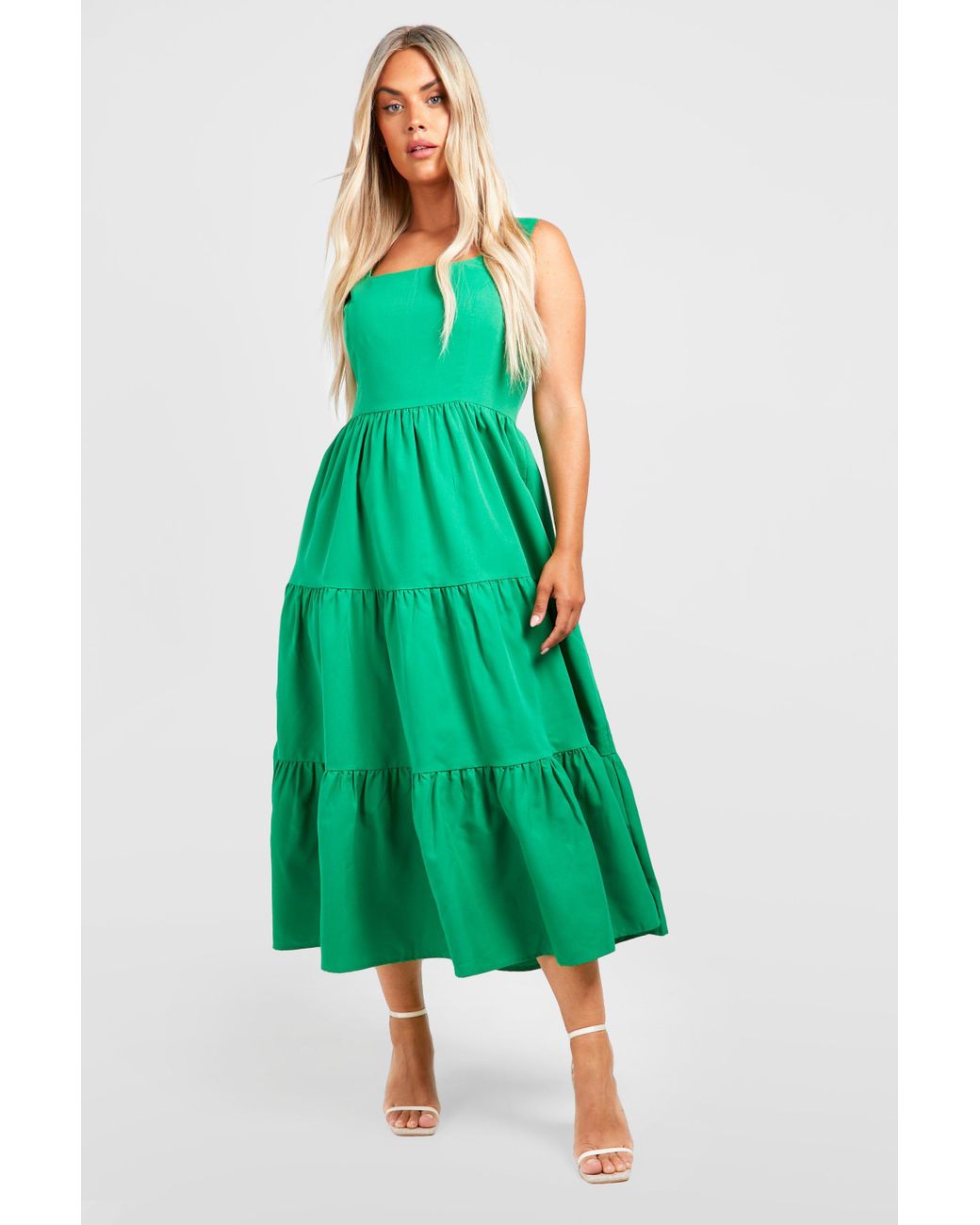 Boohoo Plus Woven Tiered Midaxi Dress in Green Lyst