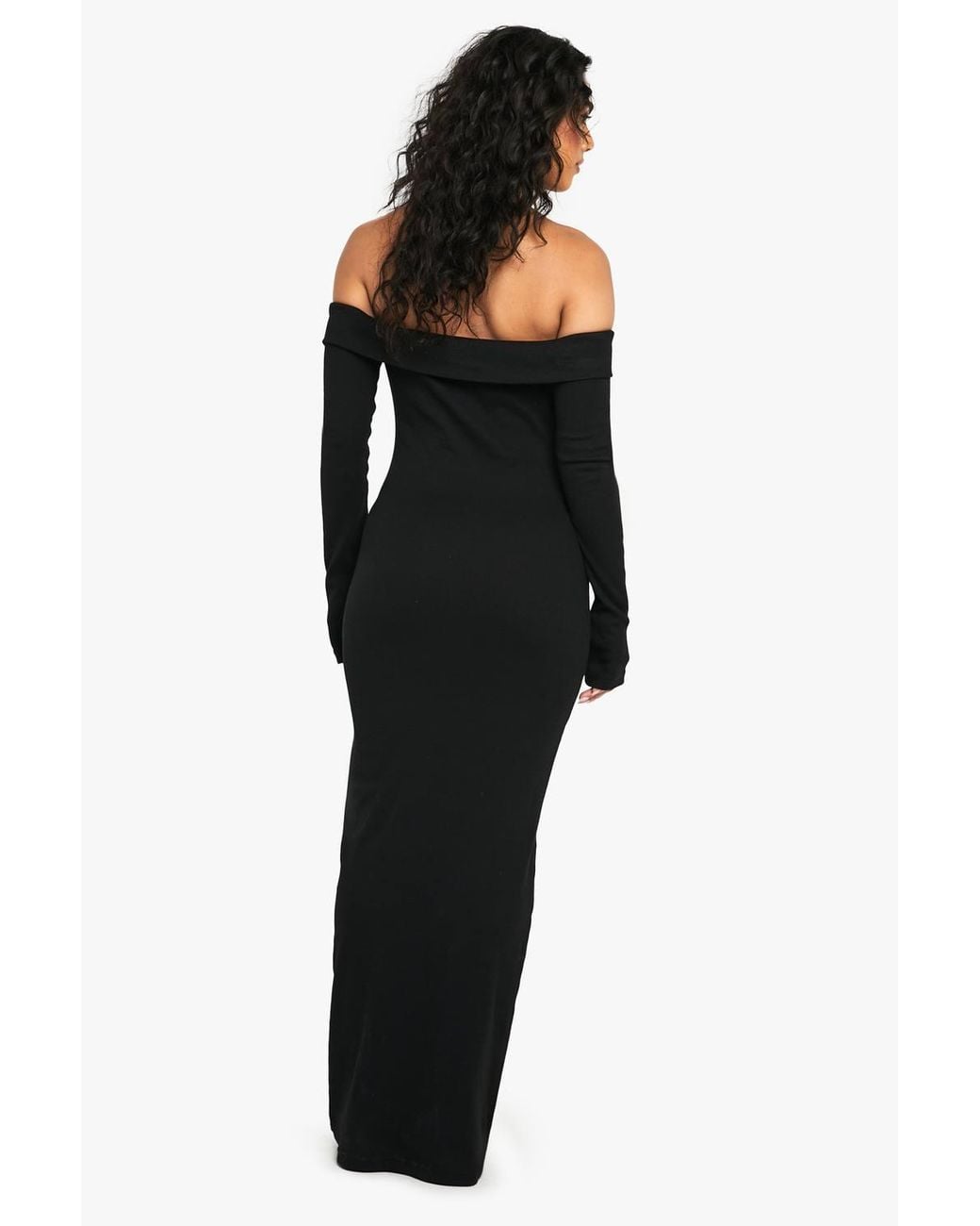 Boohoo Black Basic Rib Bardot Maxi