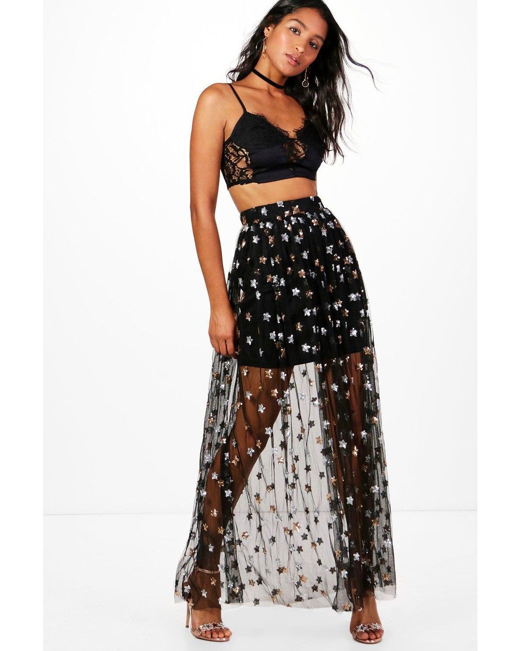 Boohoo Blaire Sequin Star Mesh Overlay 