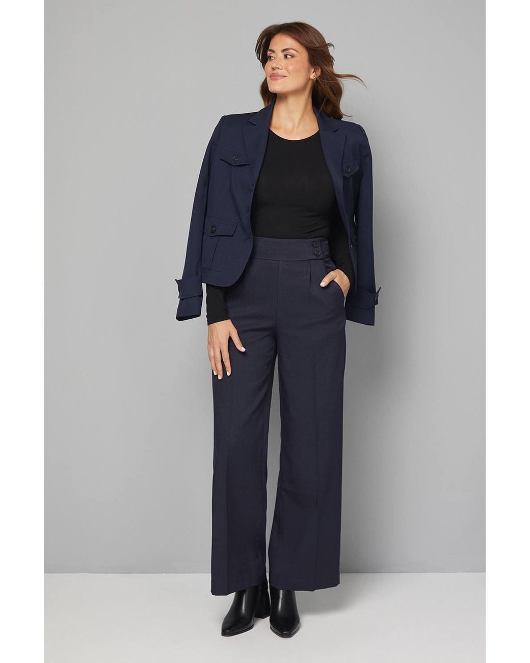 Wallis Blue Pleat Detail Front Button Detail Trouser