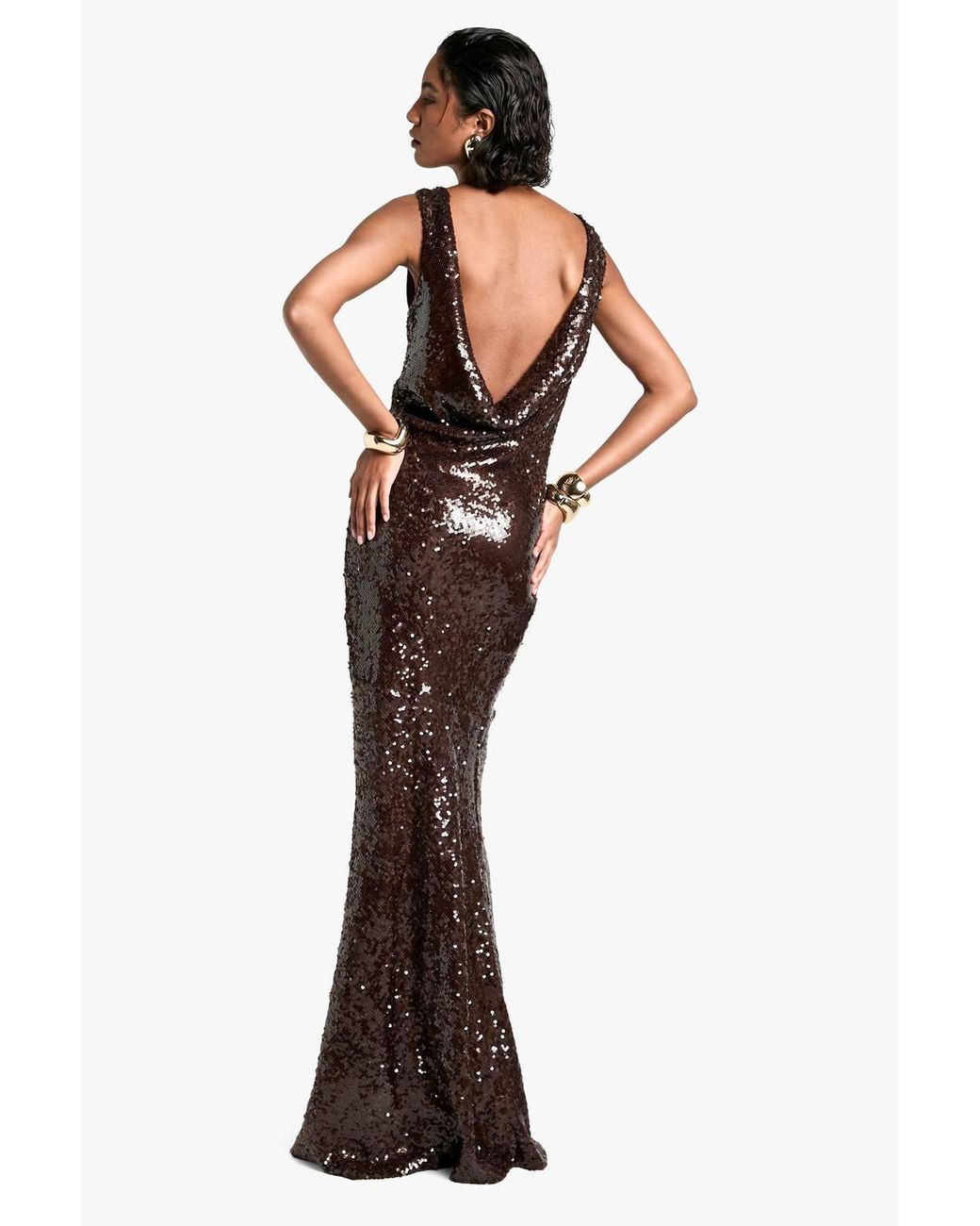 princess polly baby blue dress Boohoo Devore Low Back Column Maxi Dress in Brown main image 1