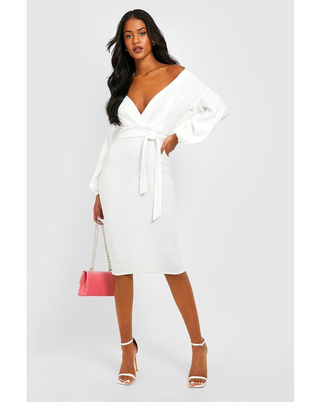 The Shoulder Wrap Midi Bodycon Dress 