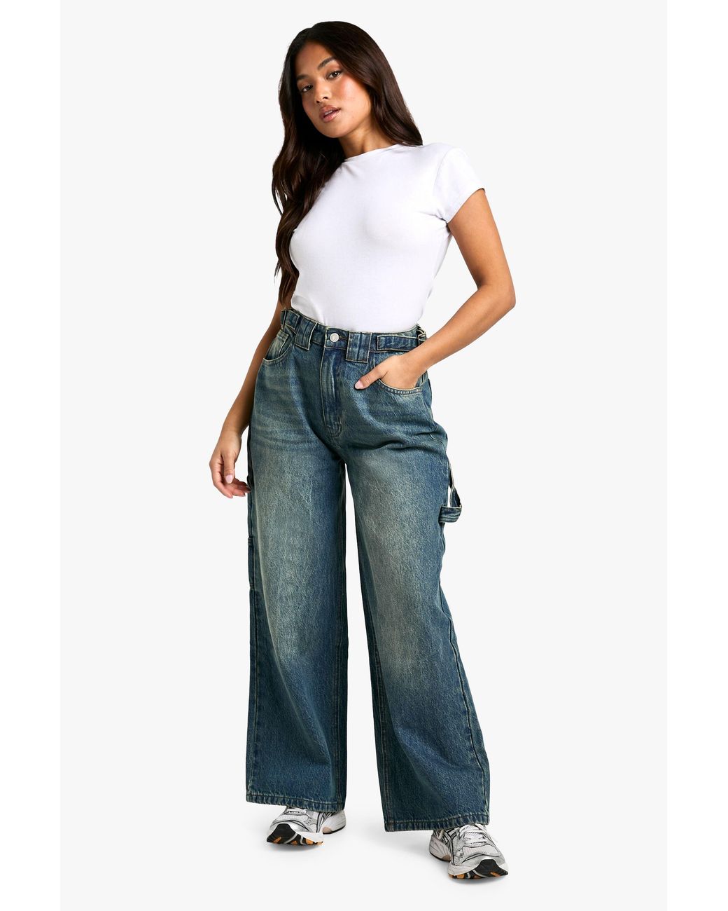 Vaqueros Petite Estilo Carpintero Boohoo de color Blue