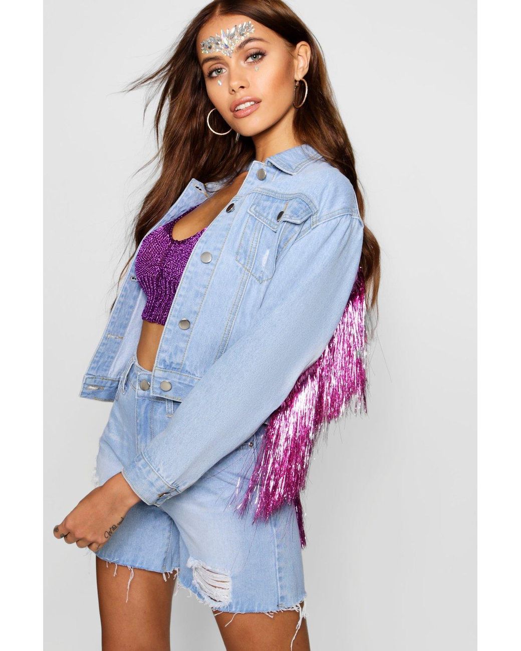 Boohoo Tinsel Tassel Oversize Denim 