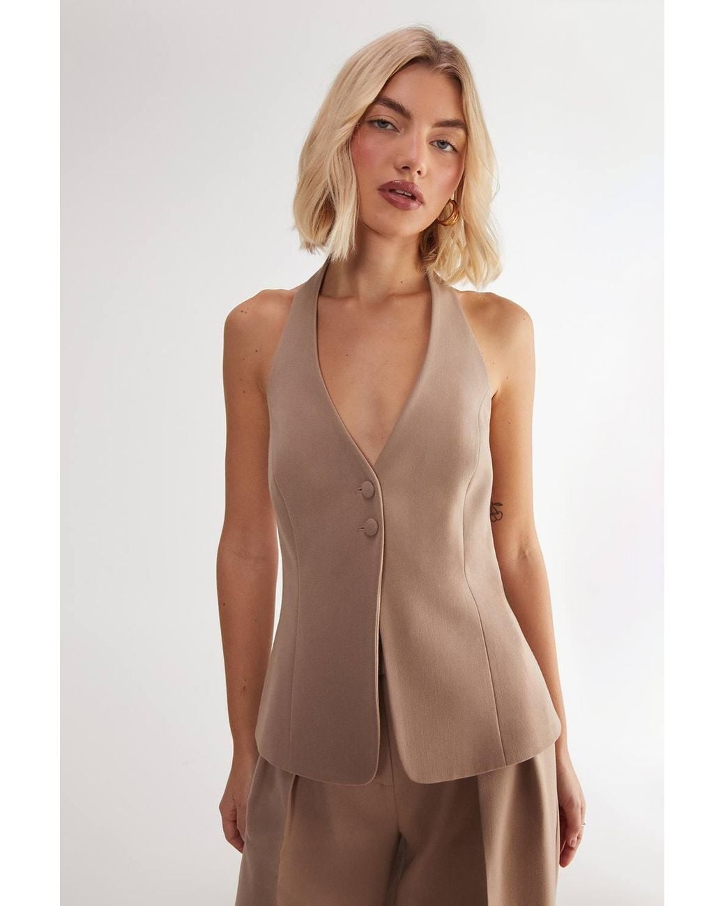 Nasty Gal Brown Essentials Tailored Button Front Tank