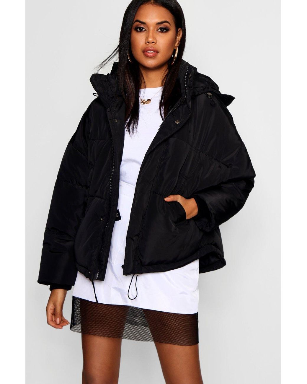 black oversized puffer jacket