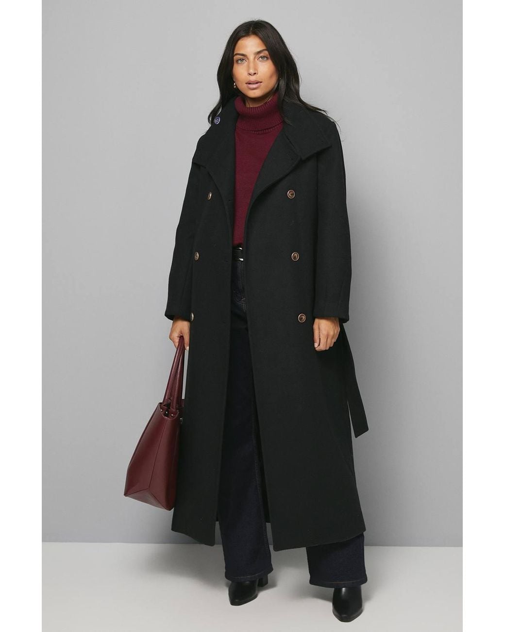Wallis Black Funnel Neck Coat