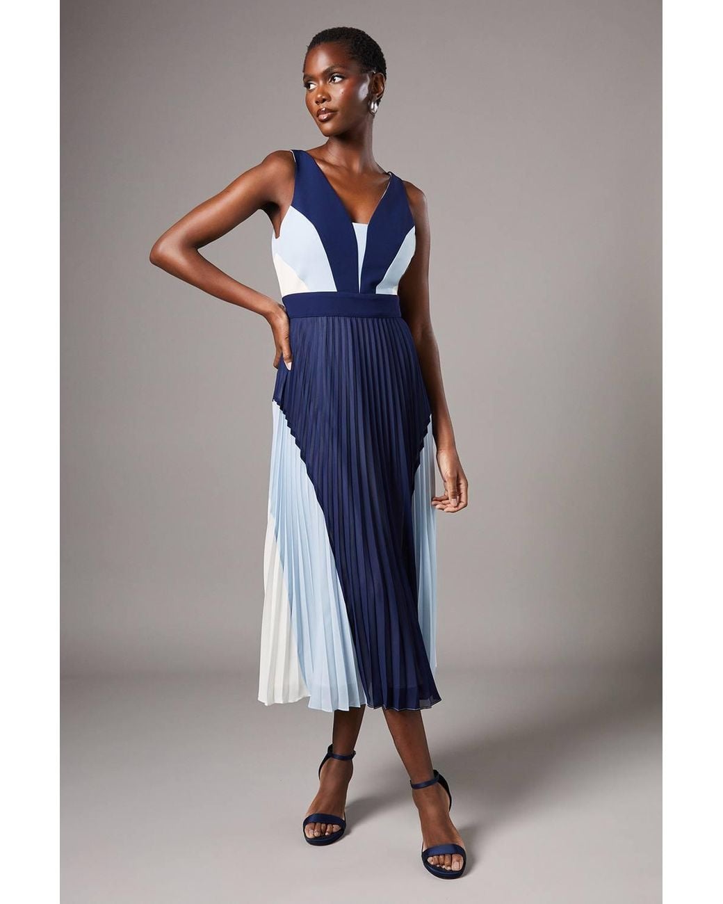 strapless open back dress Blue-tiful Satin Pleated Halter Evening Dress Large