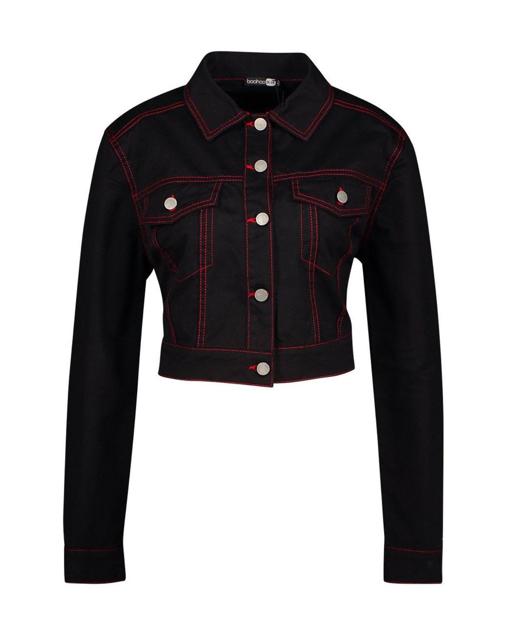 Red Neon Contrast Stitch Denim Jacket 