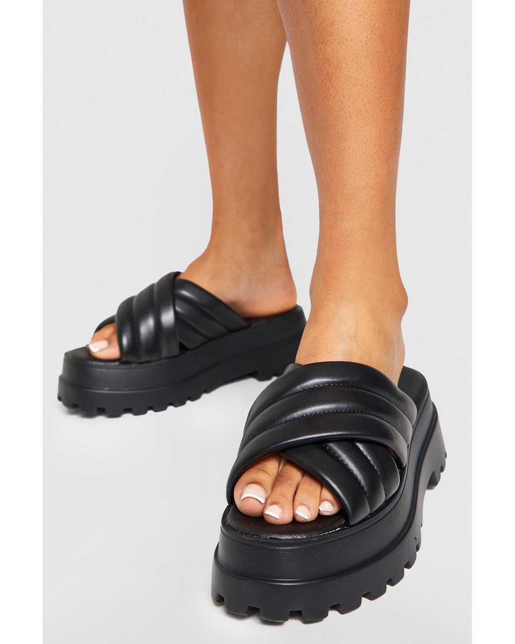 Boohoo Chunky Platform Crossover Sandals in Black Lyst