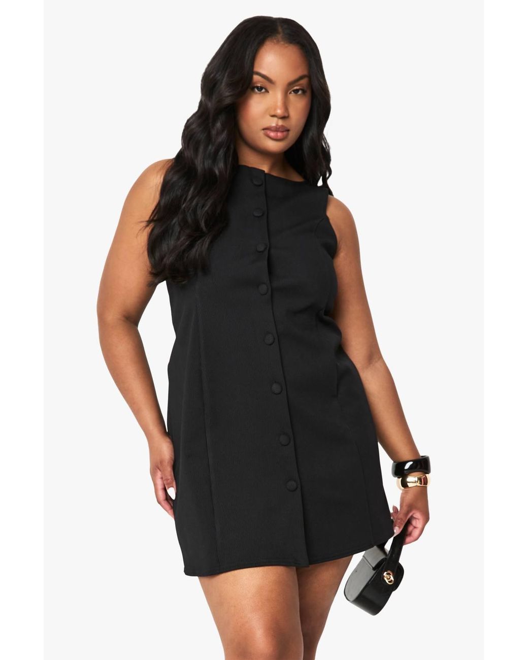 Boohoo Black Plus Structured Button Down Mini Dress