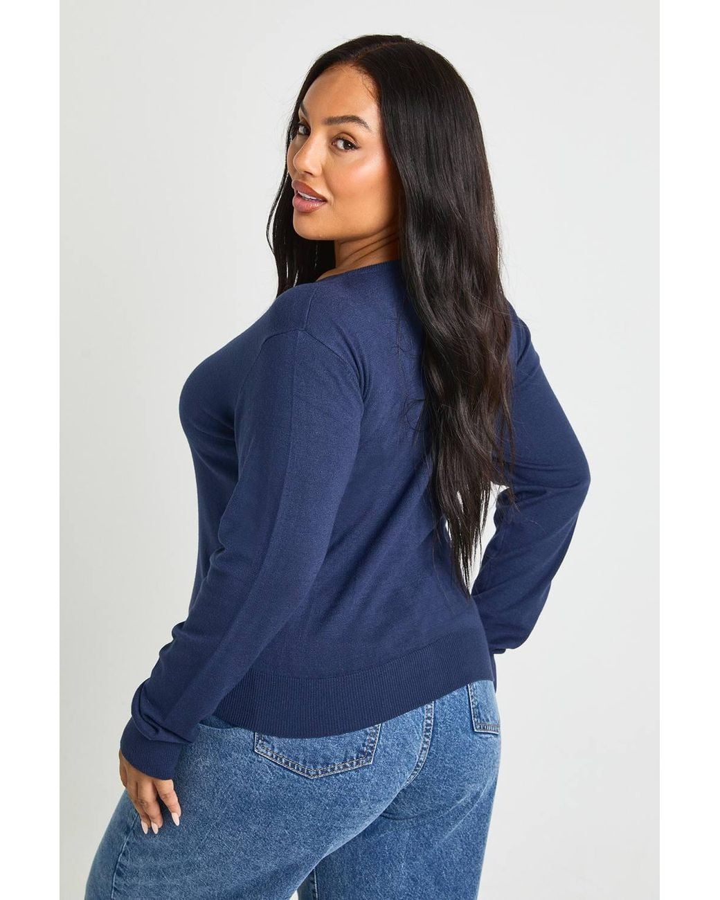 Boohoo Blue Plus Crew Neck Button Through Cardigan