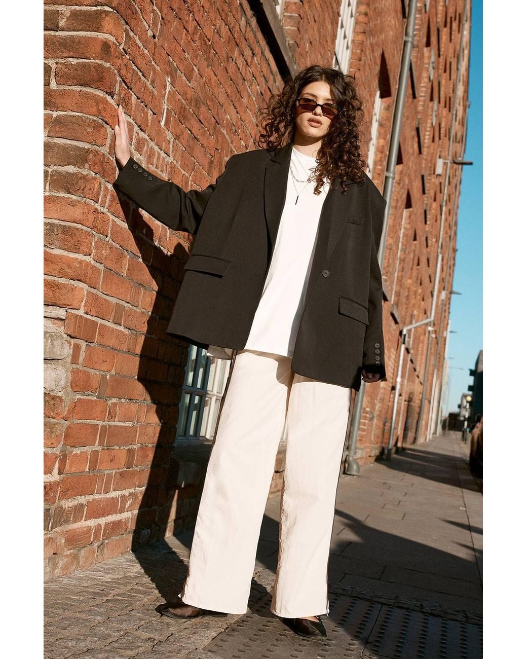 Nasty Gal Brown Essentials Tailored Oversized Double Button Blazer