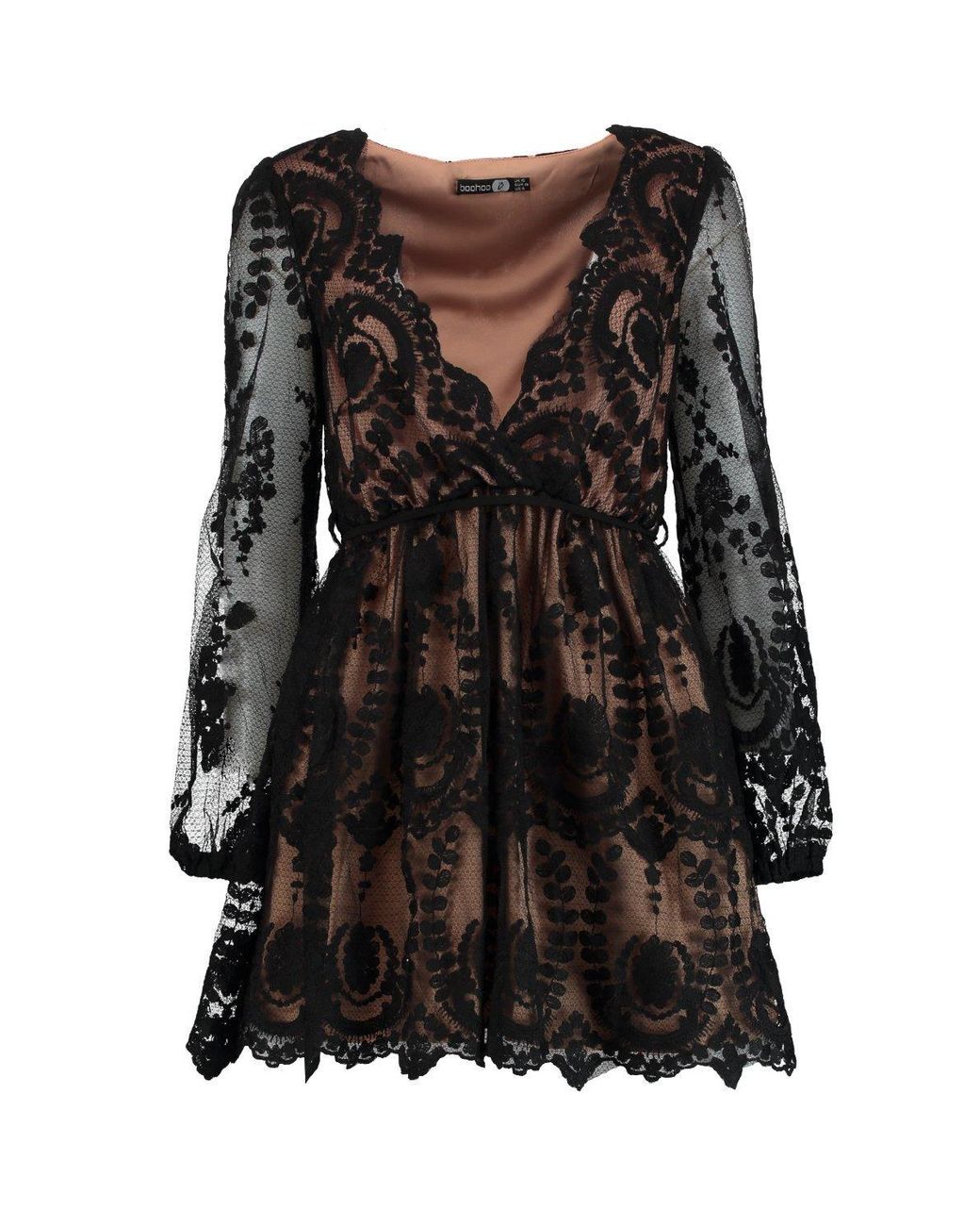 boutique lace plunge skater dress