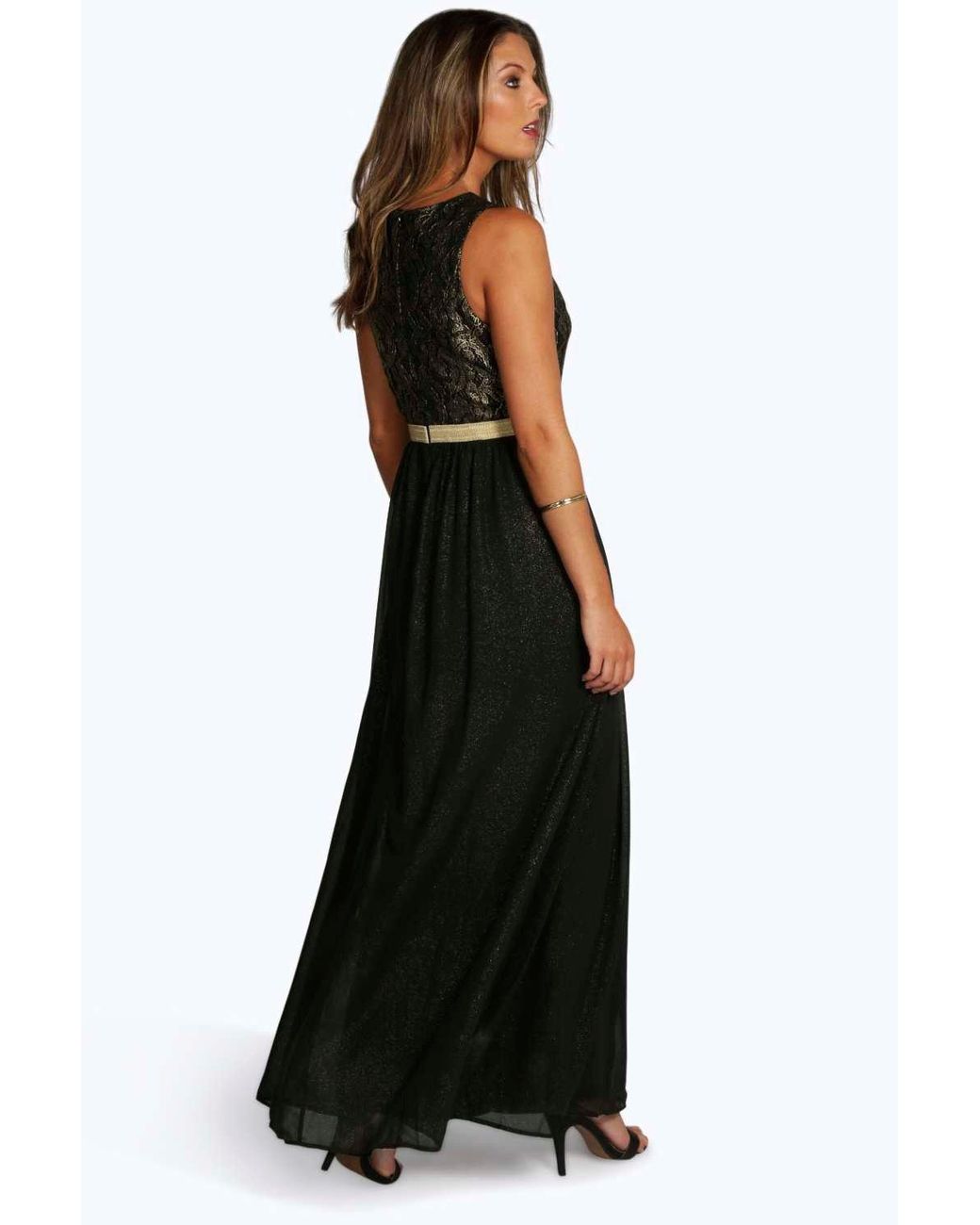 boutique lace & metallic maxi dress